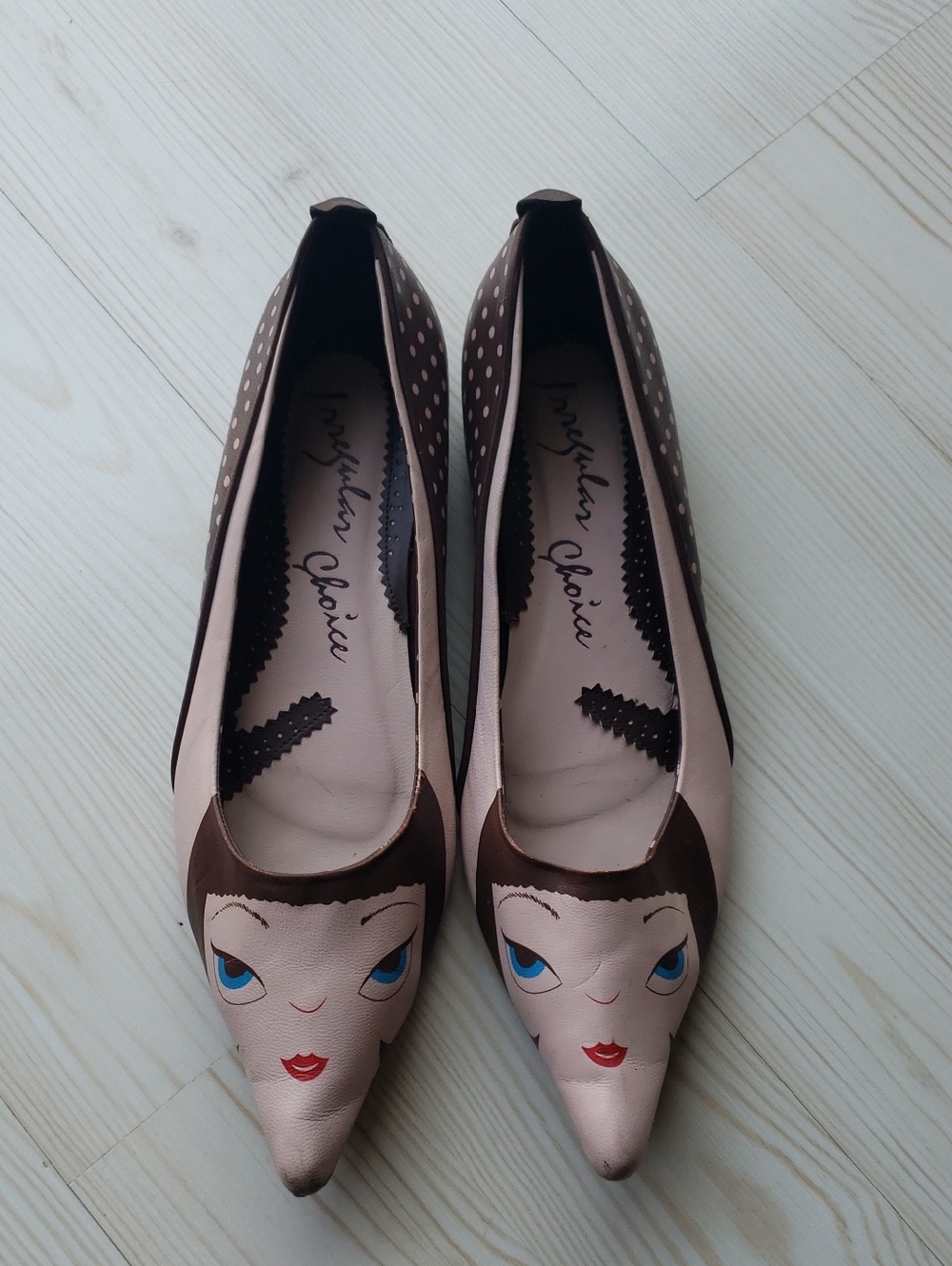 Irregular Choice Pink Pointed Toe Face Flats Size 42 EU 11 US